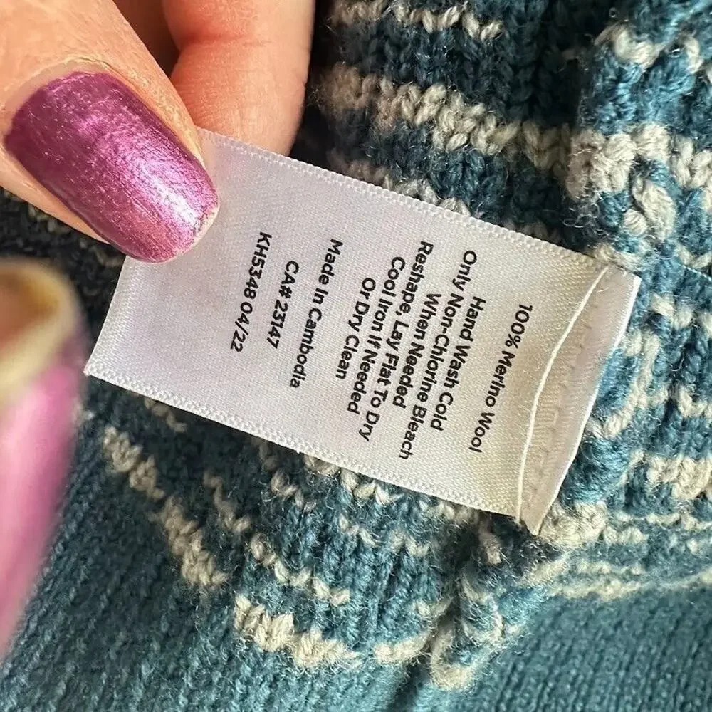 Talbots 100% Merino Wool Long Cardigan Blue Plaid Size M Gold Button Pockets